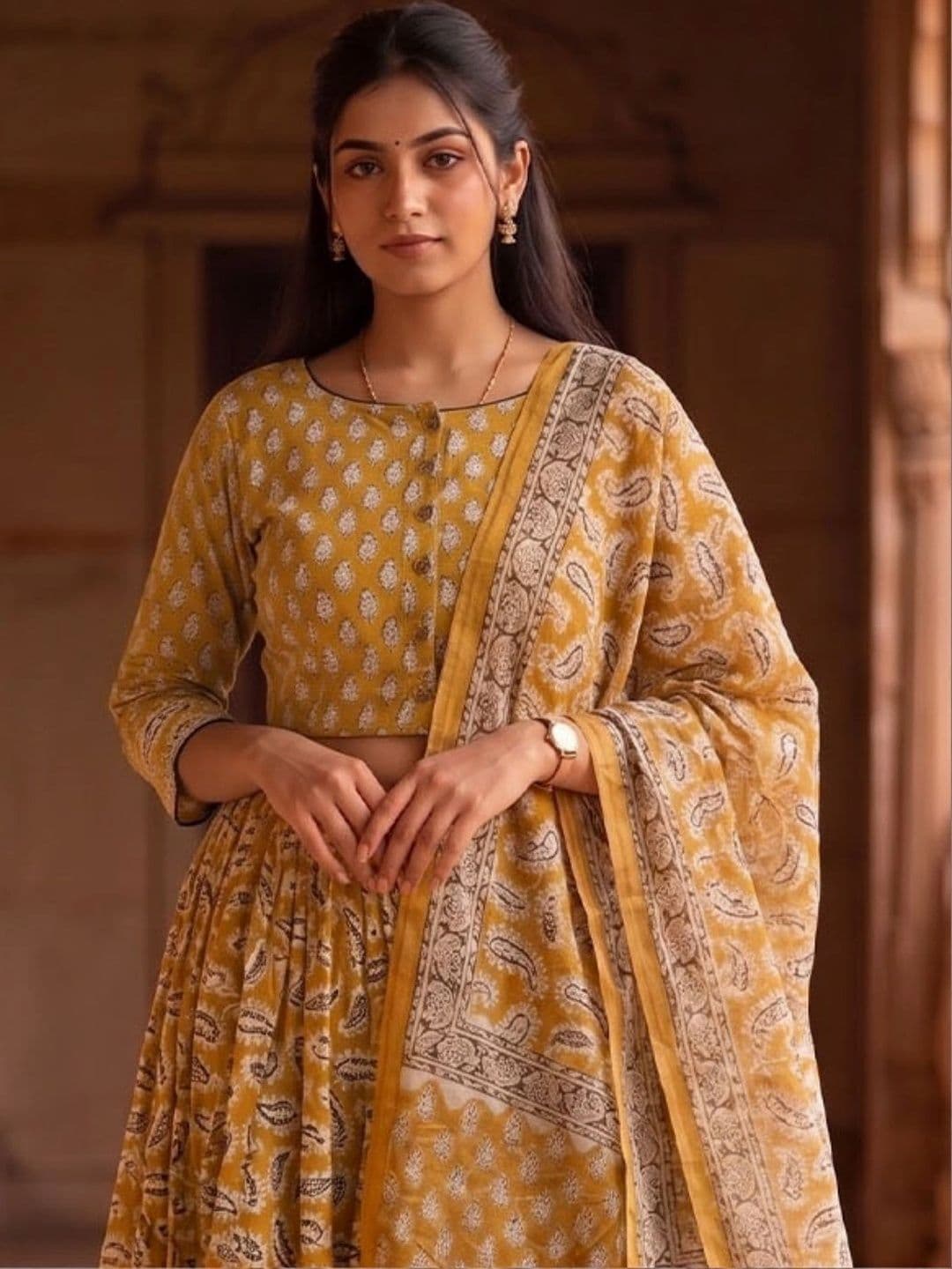 Avishya Printed Block Print Ready to Wear Lehenga & Blouse With Dupatta thumbnail 7