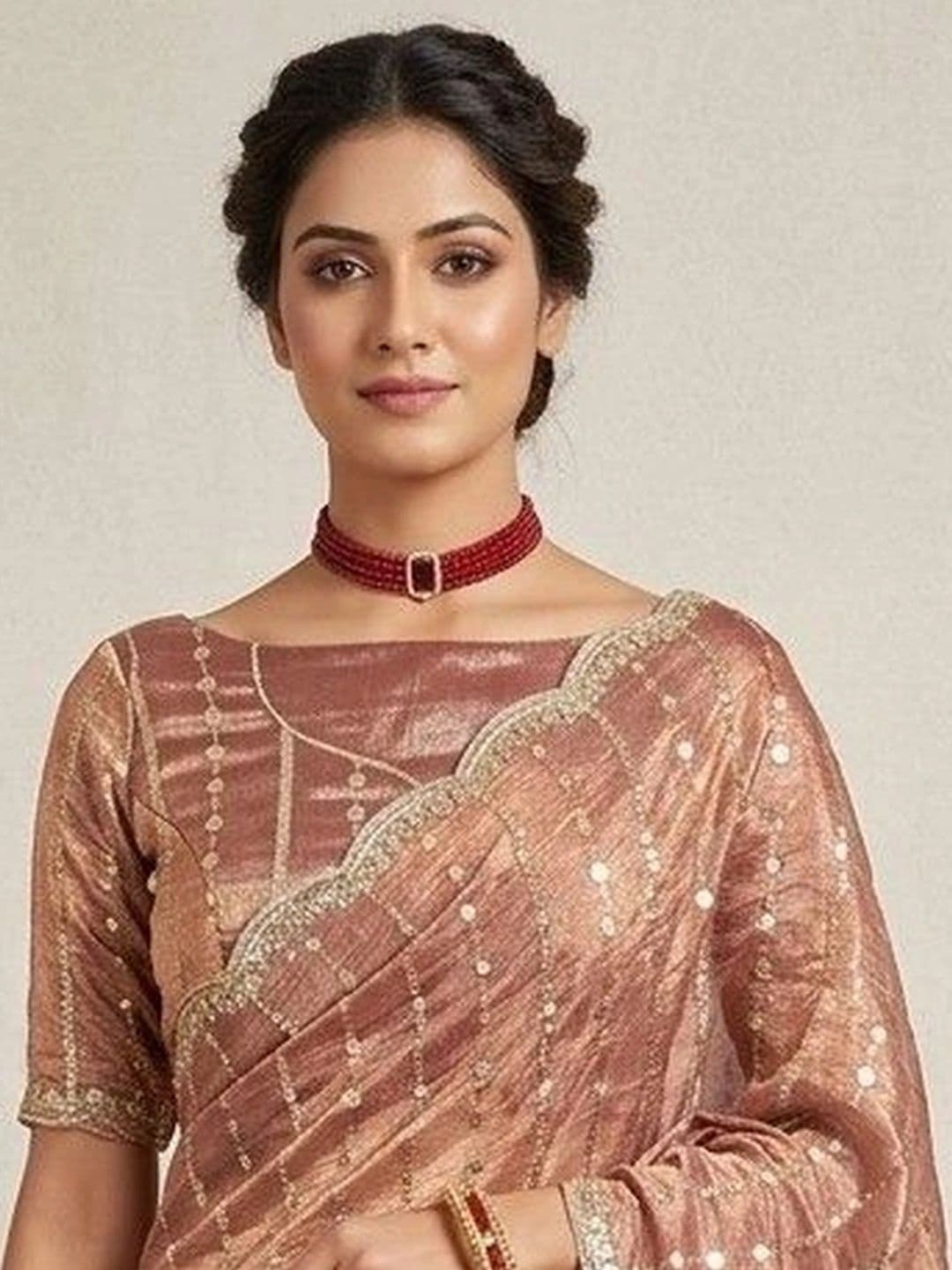 SmileyFashion Embellished Sequinned Poly Chiffon Designer Saree thumbnail 5