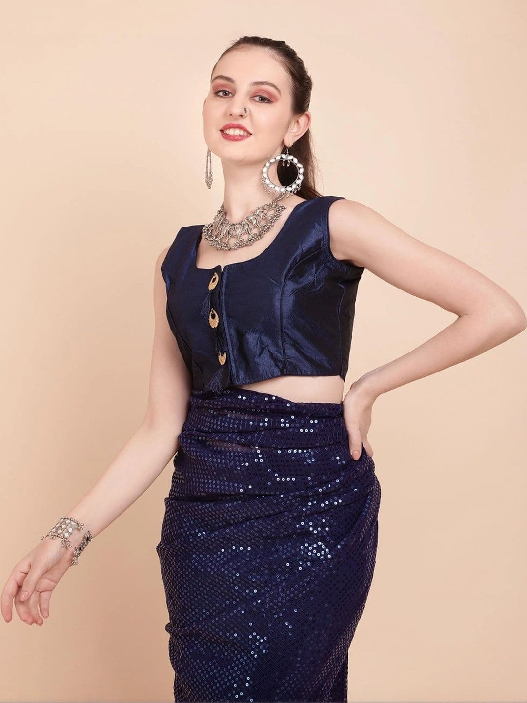 SZN Embellished Sequinned Pure Georgette Designer Saree thumbnail 5