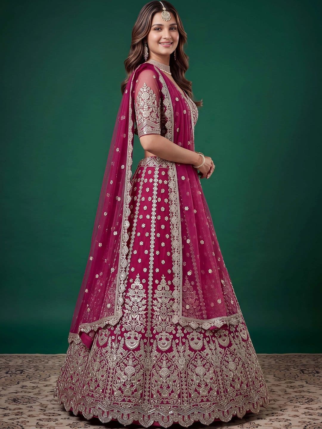 FABPIXEL Embroidered Semi-Stitched Lehenga & Unstitched Blouse With Dupatta thumbnail 3