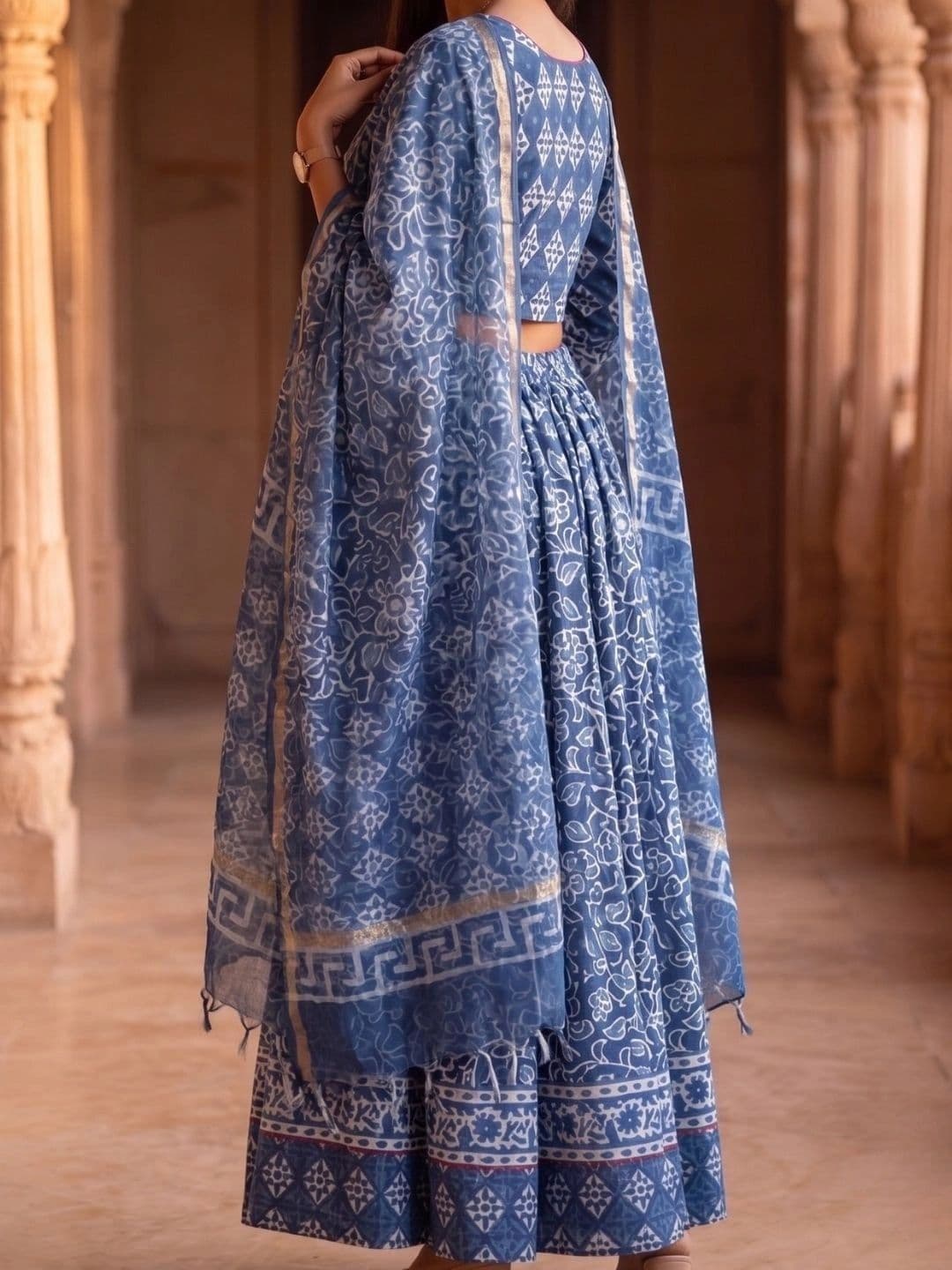 Avishya Printed Block Print Ready to Wear Lehenga & Blouse With Dupatta thumbnail 6