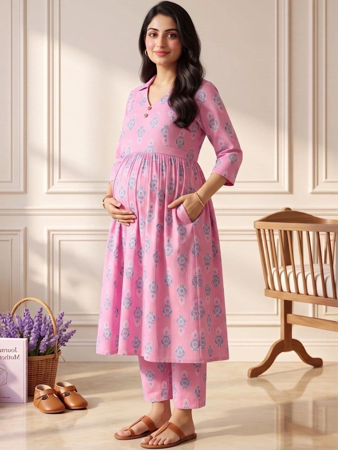 DUMMY SHAPE Women Ethnic Motifs Printed Empire Kurta with Trousers thumbnail 2