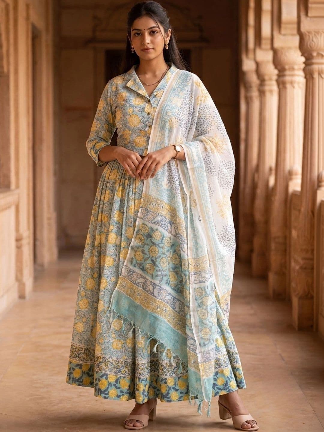 Avishya Printed Block Print Ready to Wear Lehenga & Blouse With Dupatta - view 1