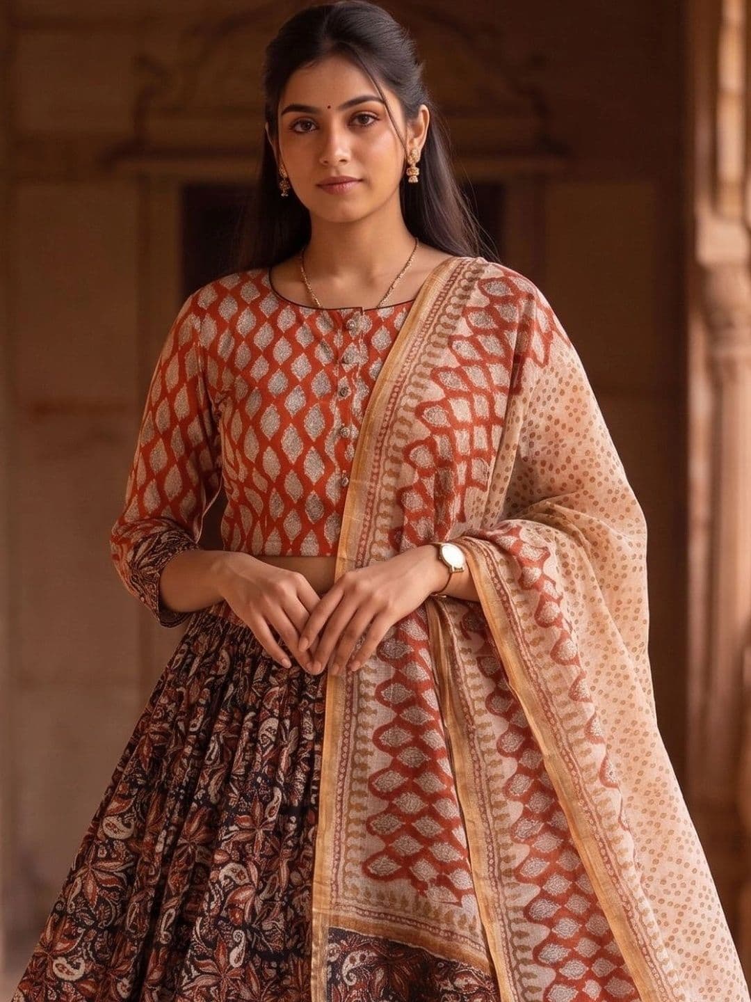 Avishya Printed Block Print Ready to Wear Lehenga & Blouse With Dupatta thumbnail 5