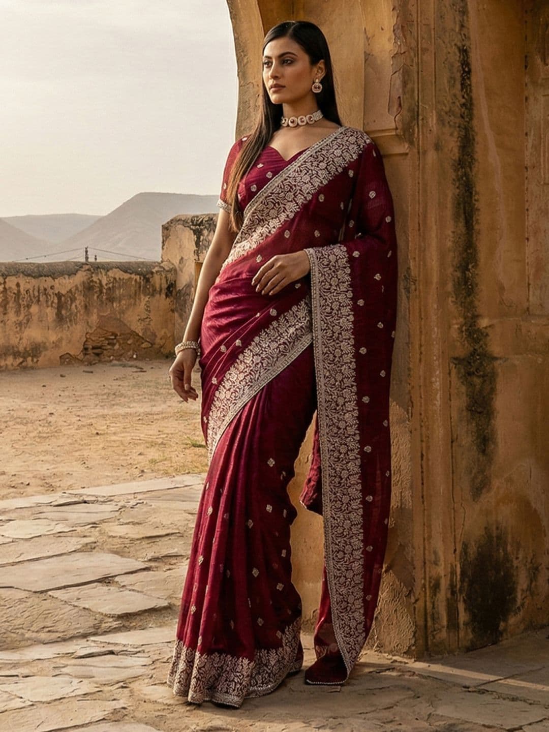 kasee Embellished Embroidered Silk Blend Heavy Work Saree thumbnail 6