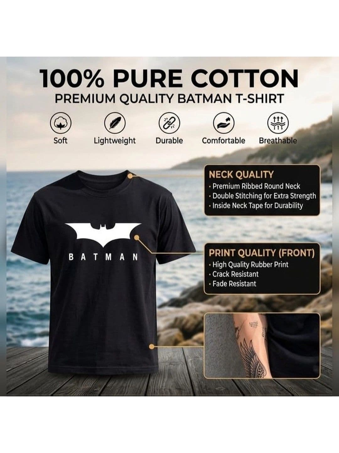 BLACK CAVIAR Men Batman Printed T-shirt thumbnail 2