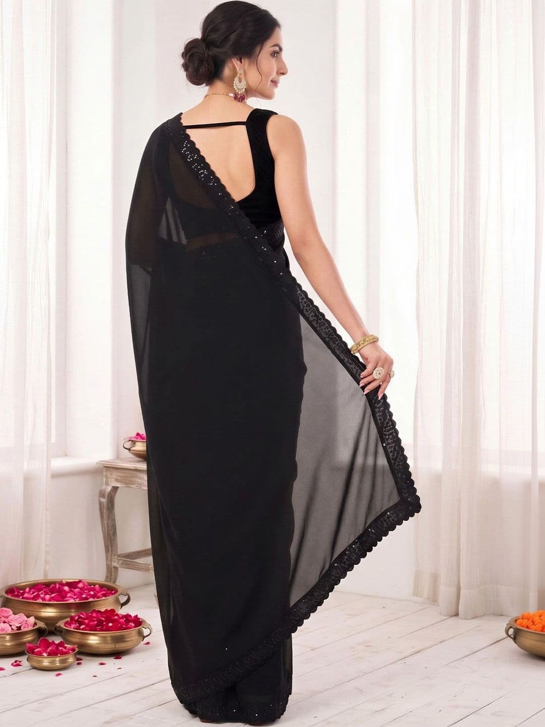 Anouk Sequinned Poly Georgette Designer Saree thumbnail 3