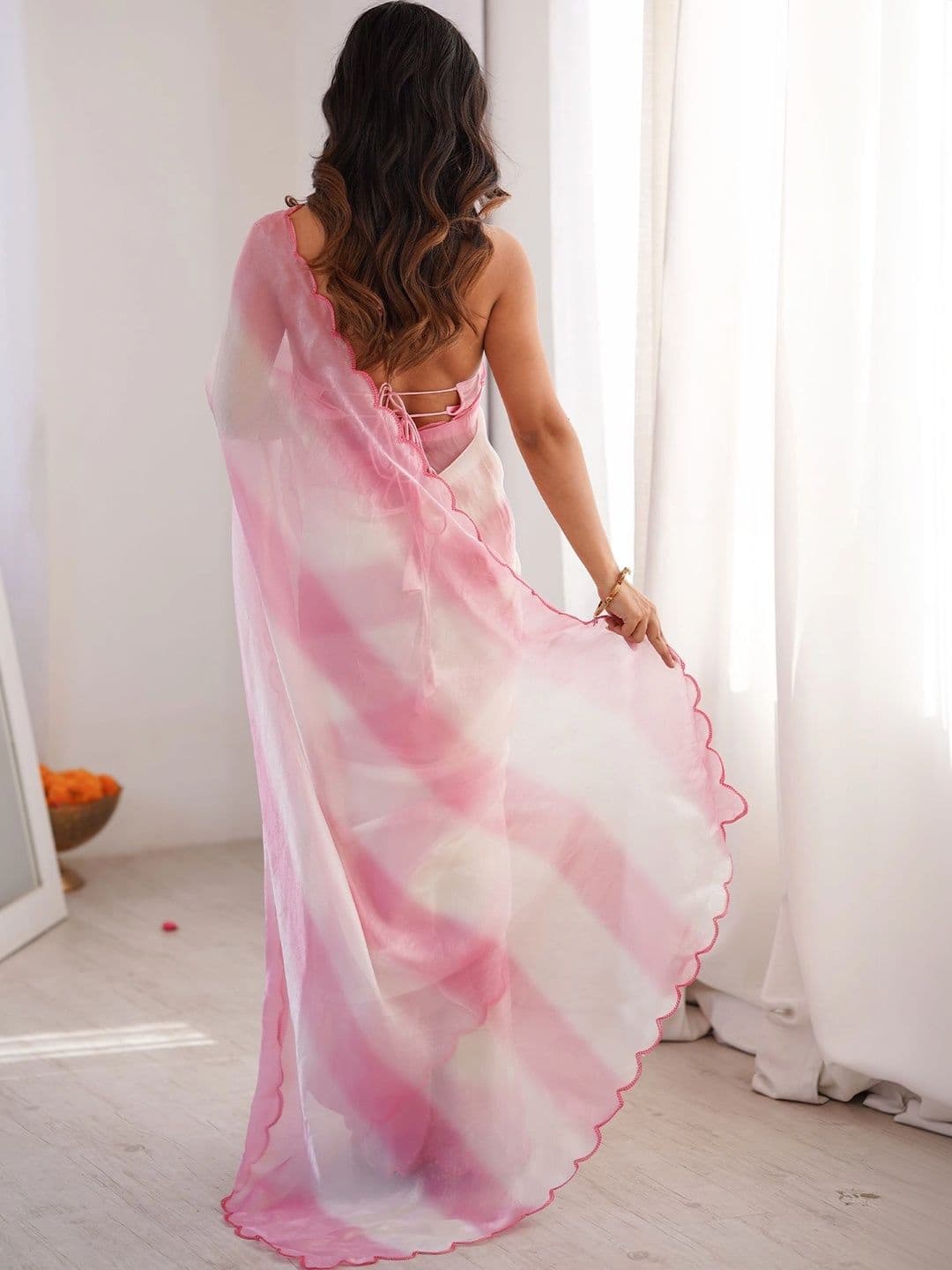 Nayanthara Trends Tie and Dye Satin Designer Saree thumbnail 3
