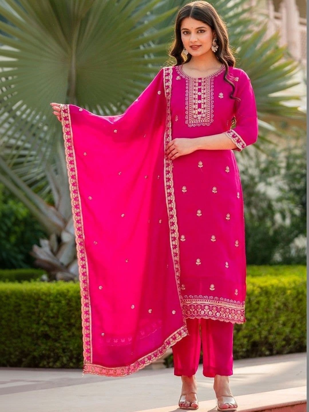 all about you Women Ethnic Motifs Embroidered Regular Kurta with Trousers & With Dupatta - view 1