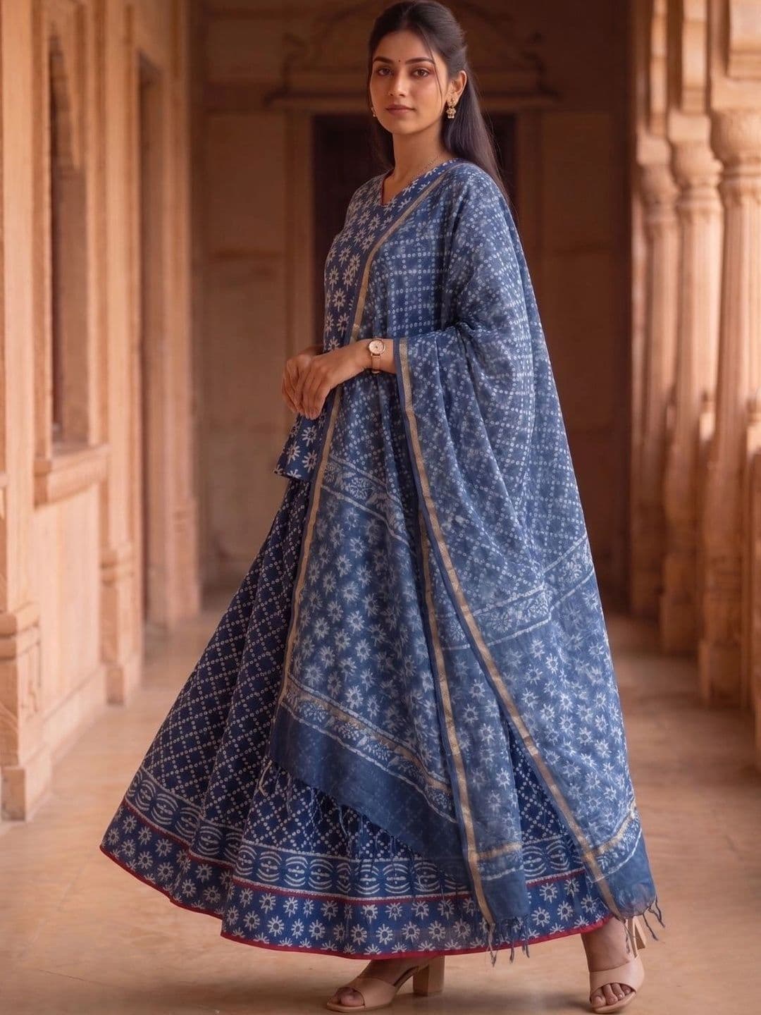 Avishya Printed Block Print Ready to Wear Lehenga & Blouse With Dupatta thumbnail 3