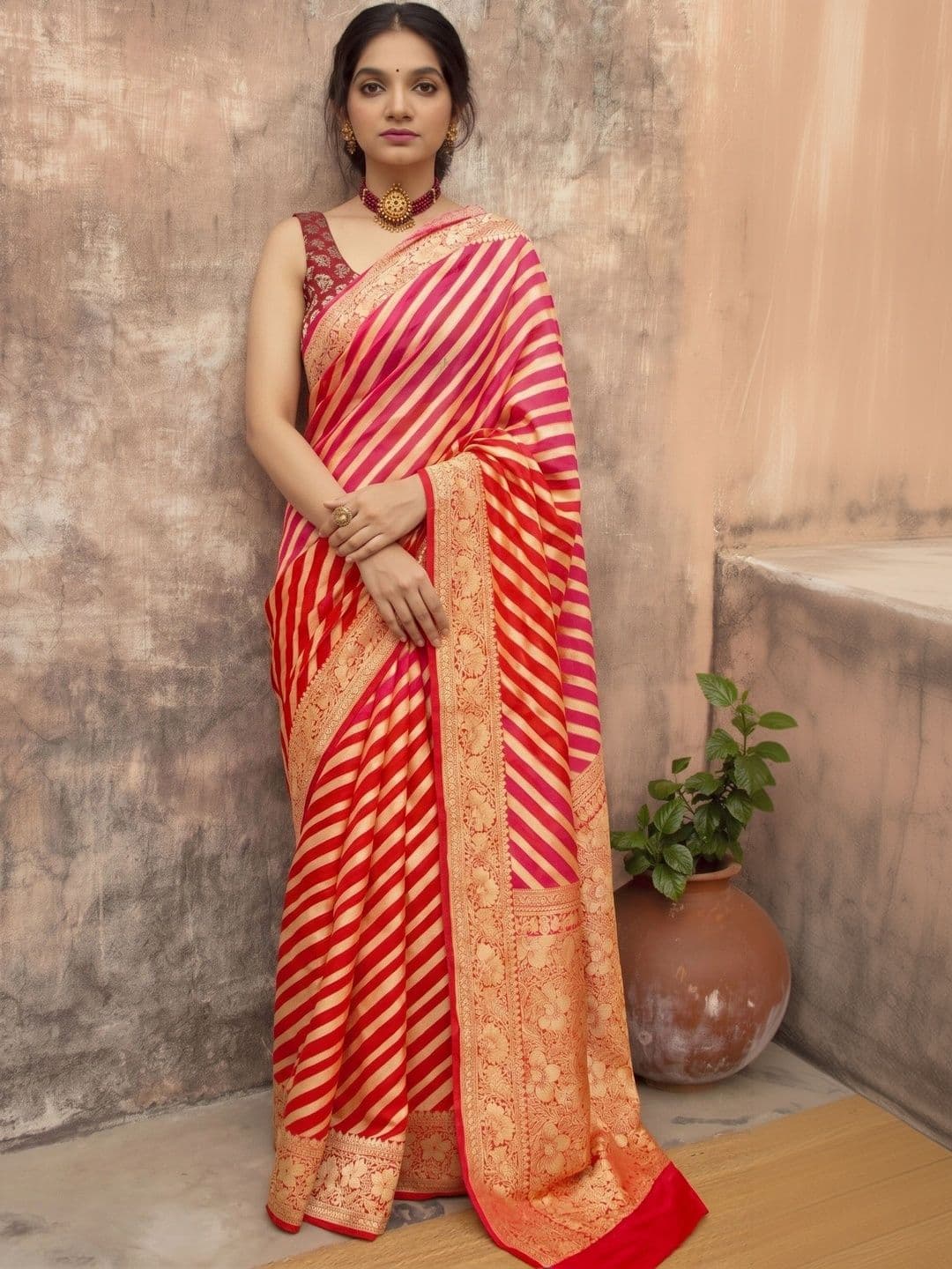 MITAL ENTERPRISE Striped Zari Art Silk Saree - view 1