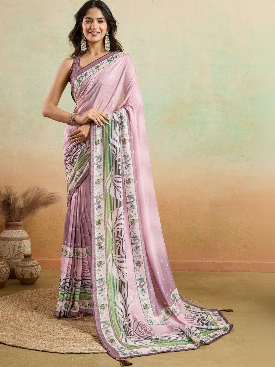 Mitera Floral Pure Crepe Saree - view 1
