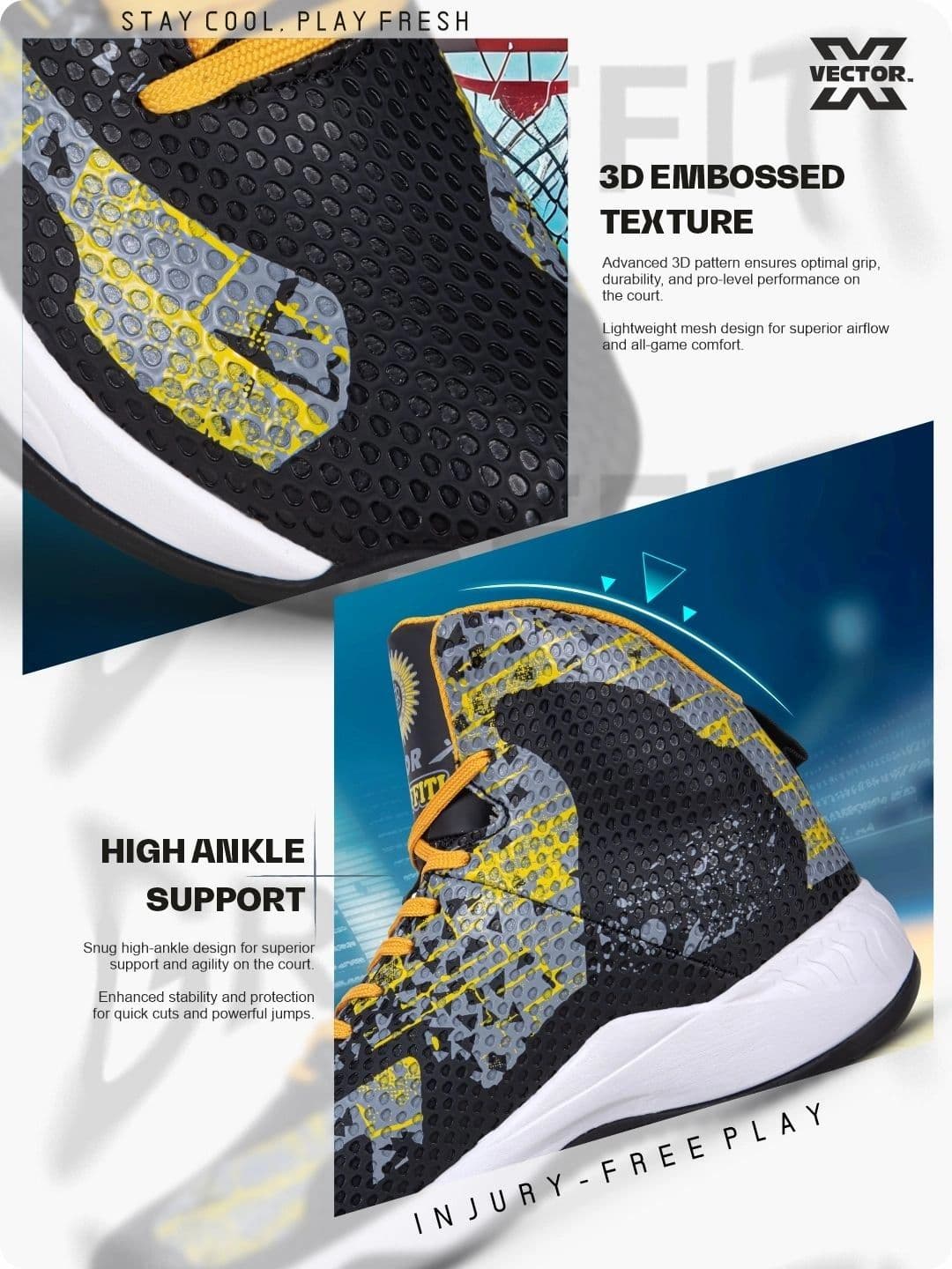 VECTOR X Graffiti Texture TPU Eva Rubber Sole Indoor Outdoor Lace Up Basketball Shoes thumbnail 7