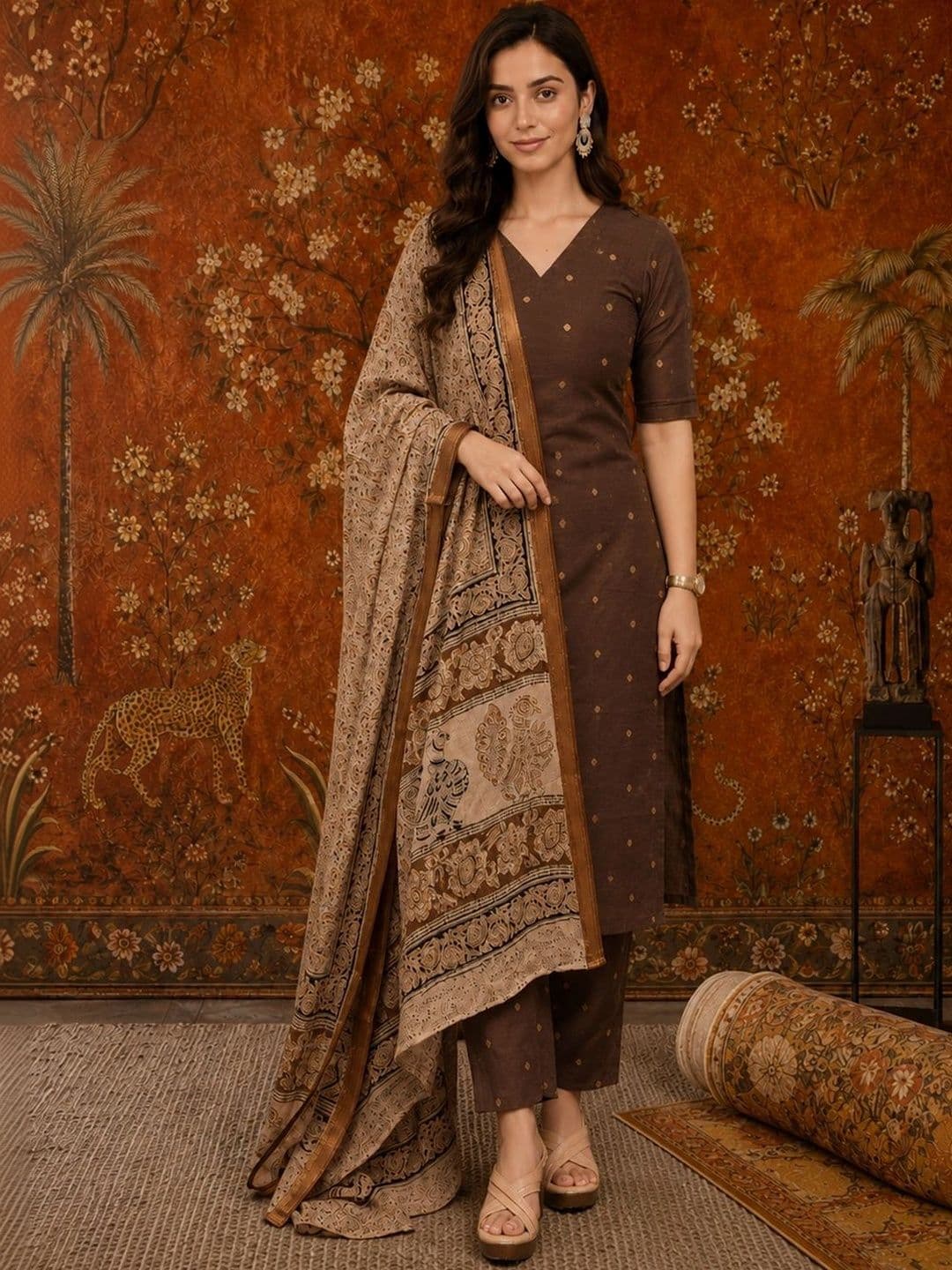 Sangria Women Ethnic Motifs Printed Regular Kurta with Trousers & With Dupatta - view 1