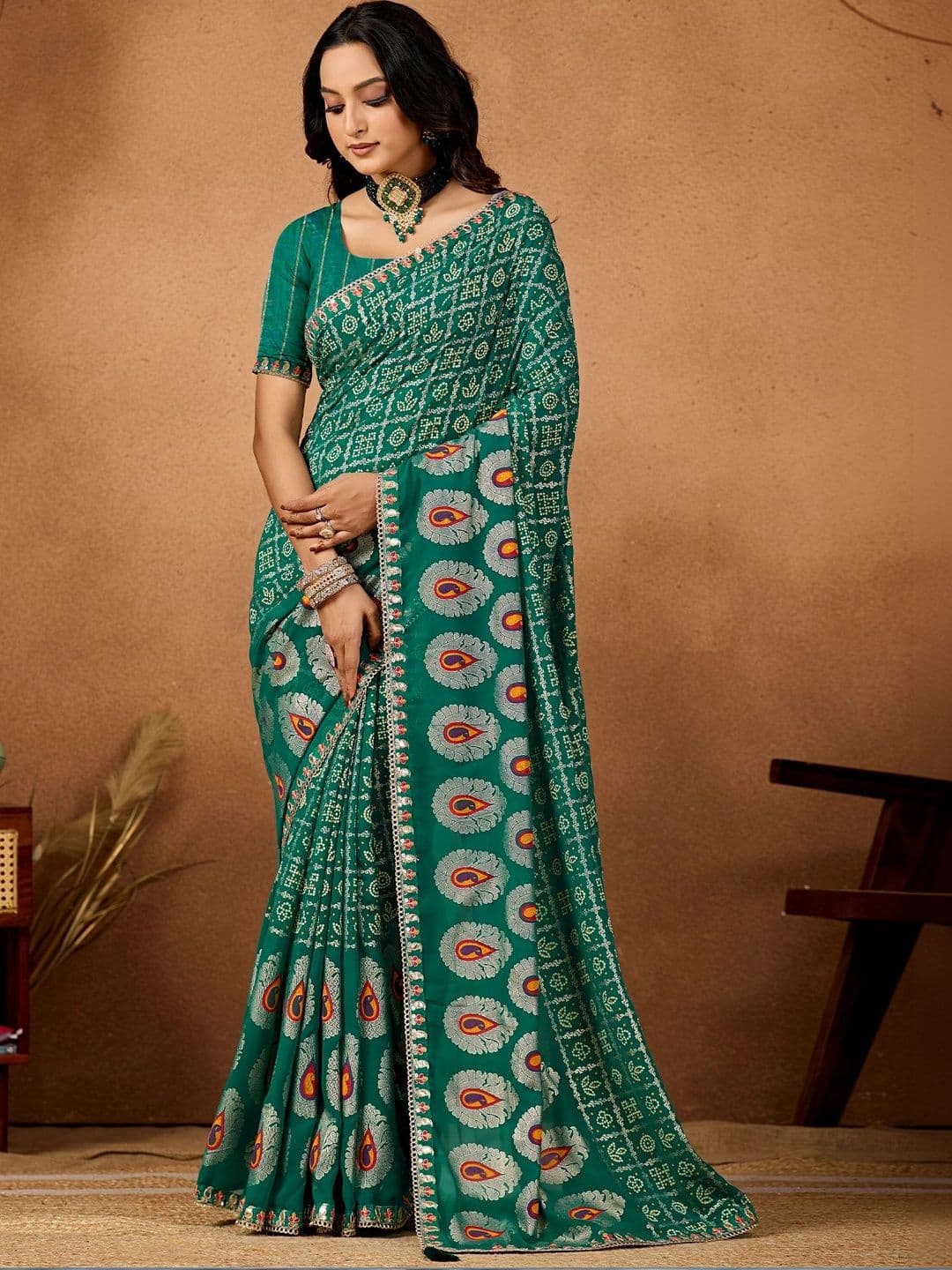 Nayanthara Trends Bandhani women  Zari Poly Georgette Designer Bandhani Saree thumbnail 4