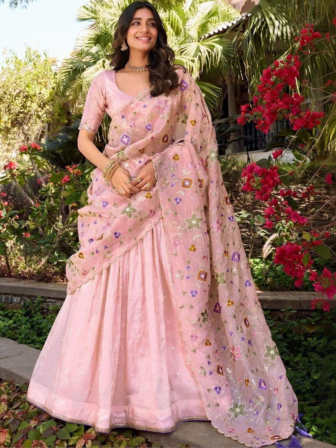 BAESD Embroidered Thread Work Semi-Stitched Lehenga & Unstitched Blouse With Dupatta thumbnail 3