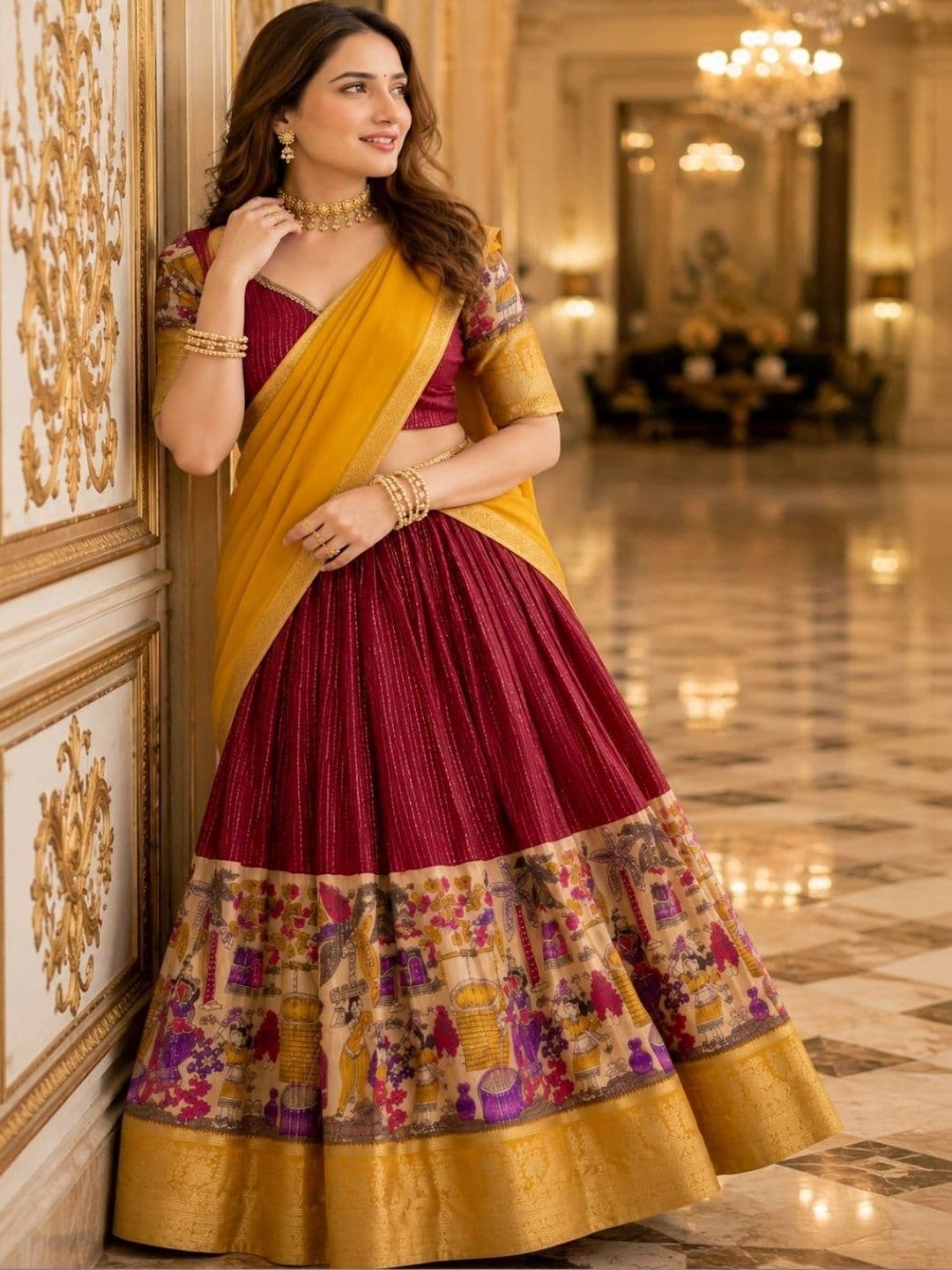 House of Pataudi Embroidered Semi-Stitched Lehenga & Unstitched Blouse With Dupatta thumbnail 2