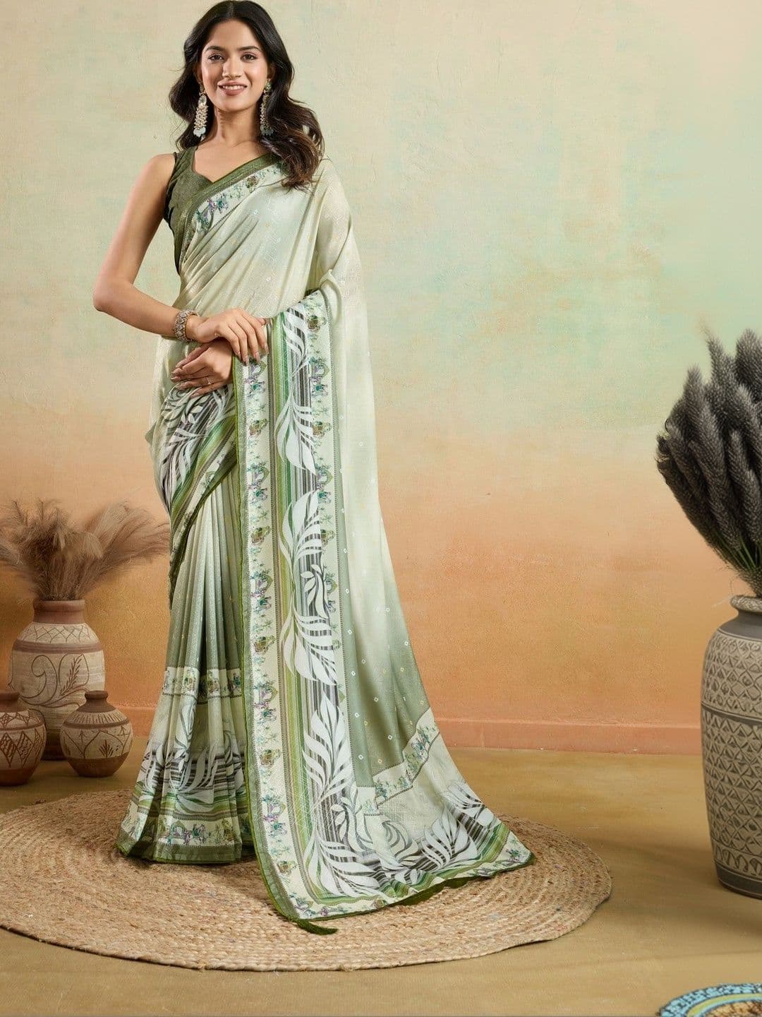 Mitera Floral Pure Crepe Saree - view 1
