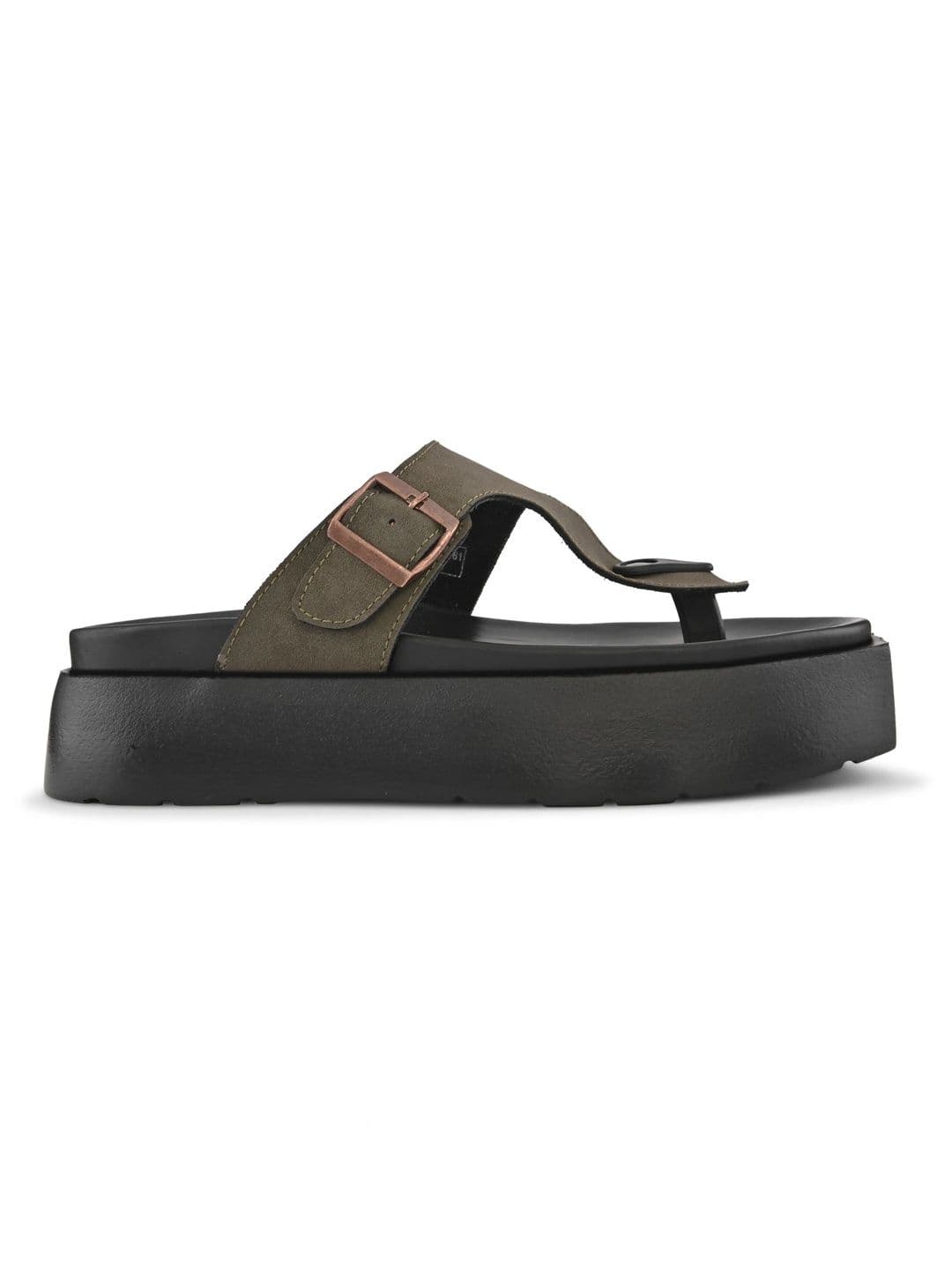 San Frissco Men Suede Olive Buckle Toe-Loop Sandals with Cushioned Footbed Slip-On thumbnail 2