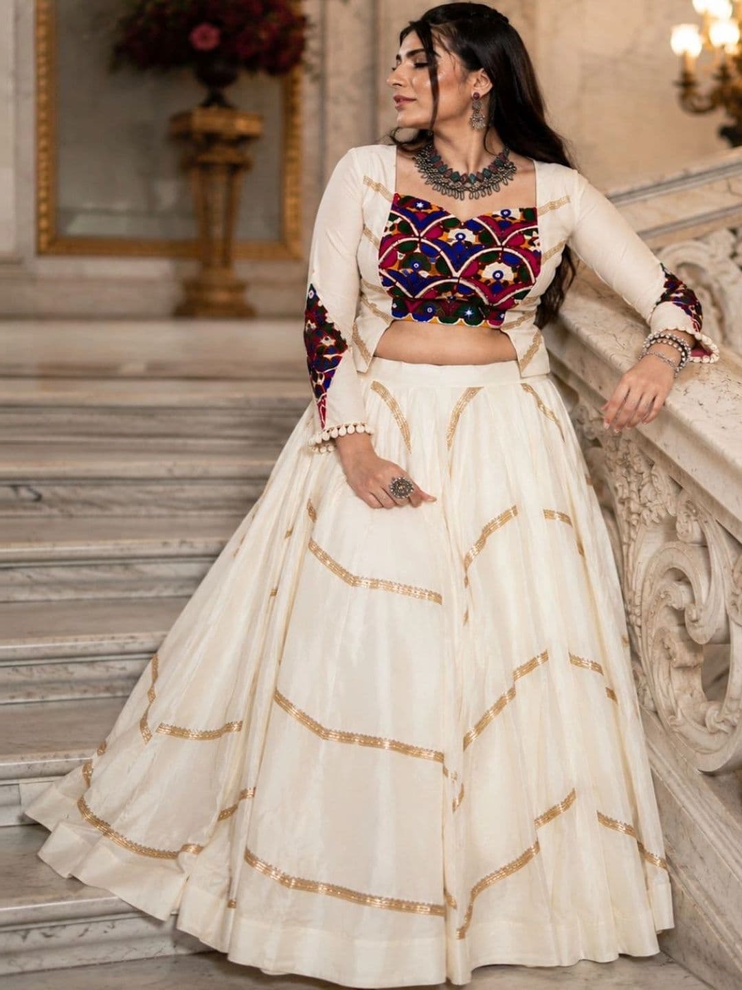 House of Pataudi Embroidered Thread Work Semi-Stitched Lehenga & Unstitched - view 1