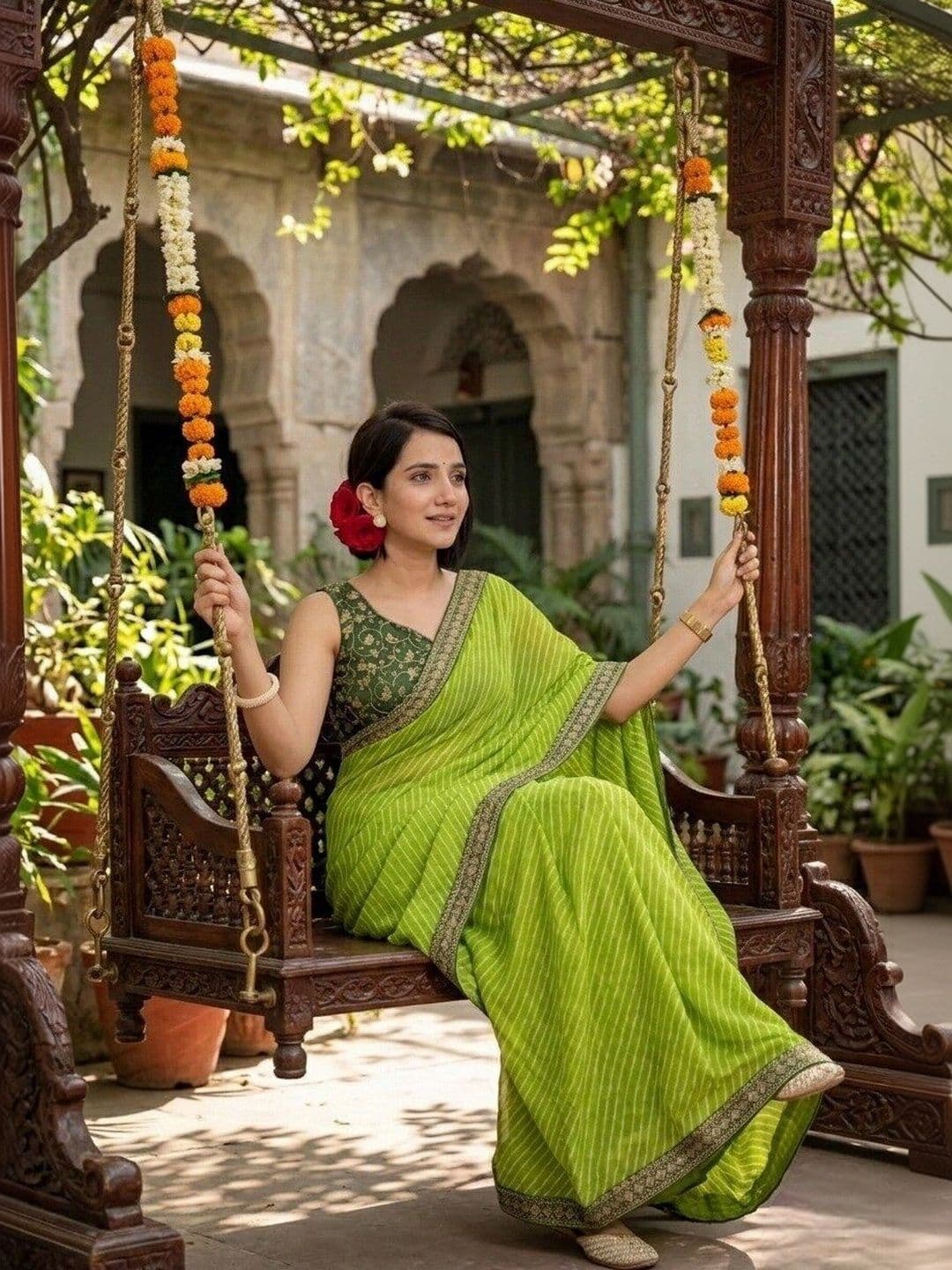 Mf Texo Striped Embroidered Poly Georgette Saree - view 1