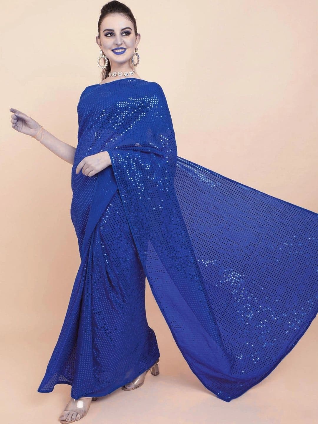 SZN Embellished Sequinned Pure Georgette Designer Saree thumbnail 3