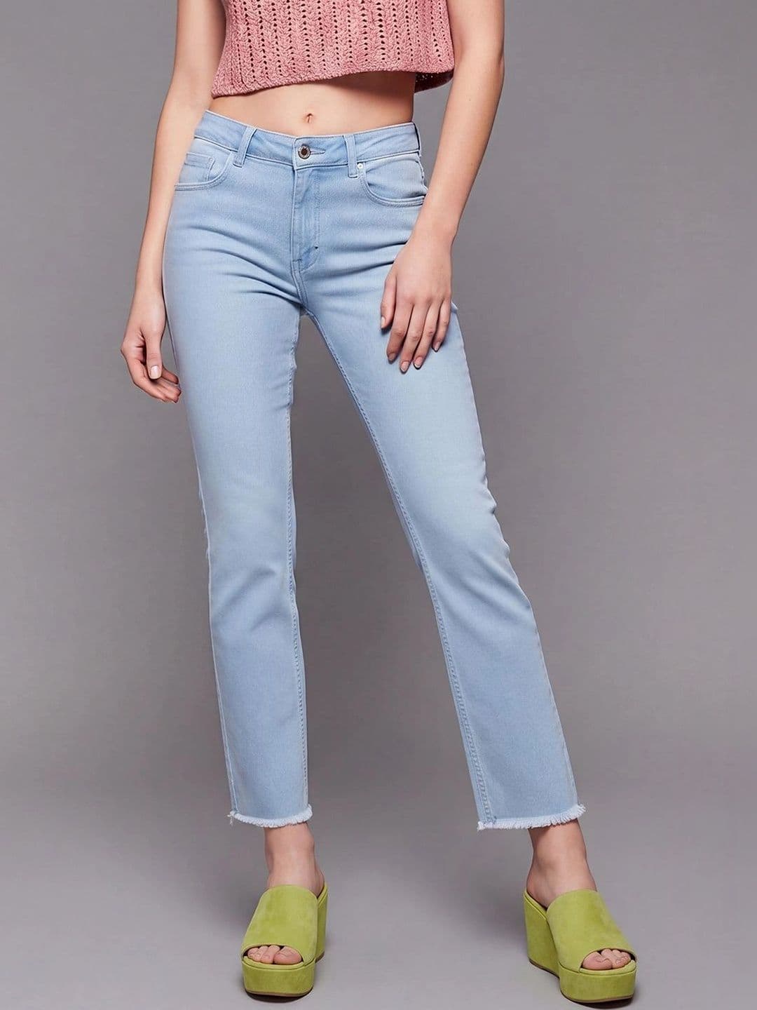Mast & Harbour Women Bootcut High-Rise Low Distress Heavy Fade Cuffed Hem Stretchable Jeans - view 1