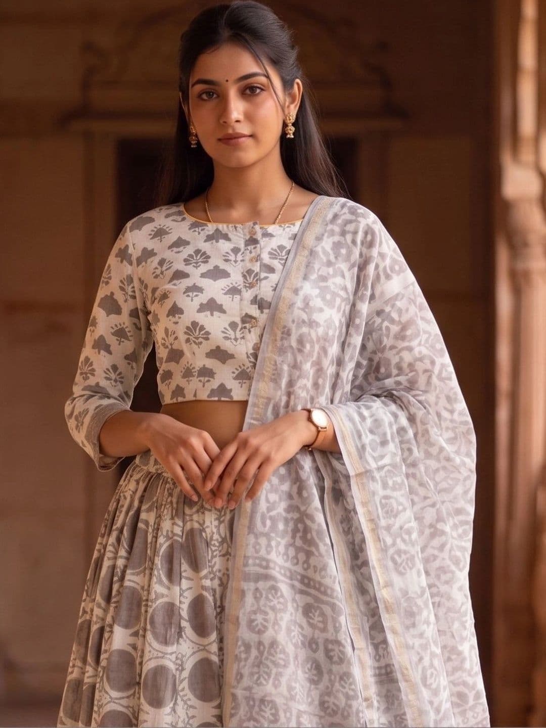 Avishya Printed Block Print Ready to Wear Lehenga & Blouse With Dupatta thumbnail 5