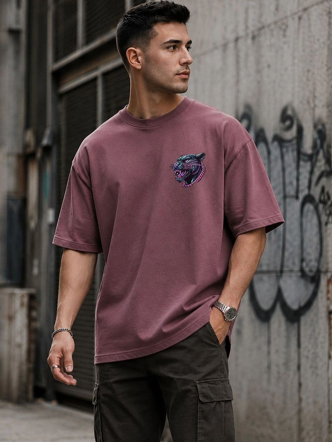 PANDA POPS Men Printed Drop-Shoulder Sleeves T-shirt thumbnail 2