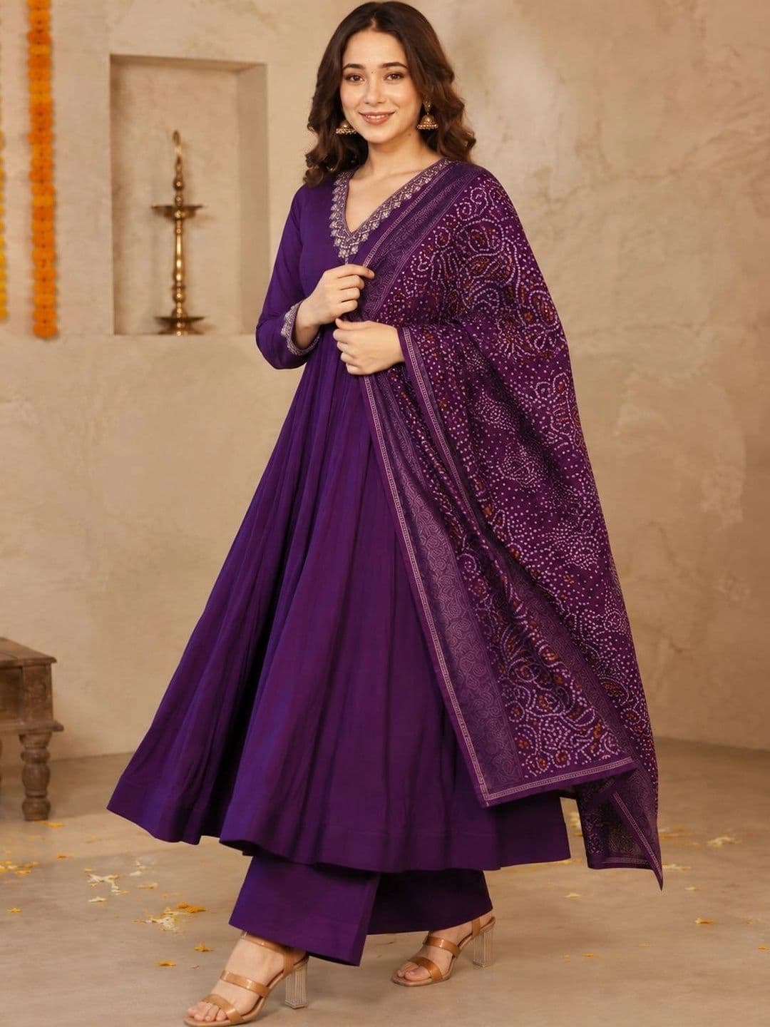 Sangria Women Ethnic Motifs Empire Thread Work Kurta with Palazzos & With Dupatta thumbnail 2