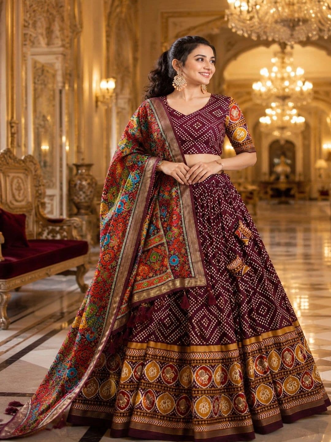House of Pataudi Printed Semi-Stitched Lehenga & Unstitched Blouse With Dupatta - view 1