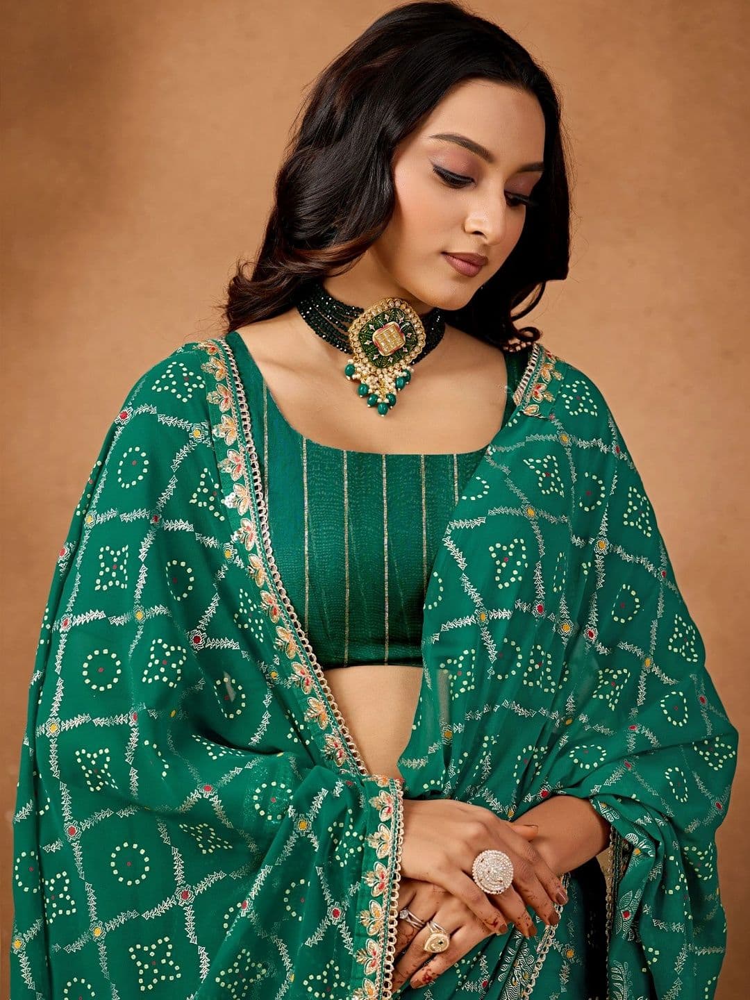 Nayanthara Trends Bandhani Embroidered Poly Georgette Designer Bandhani Saree thumbnail 3