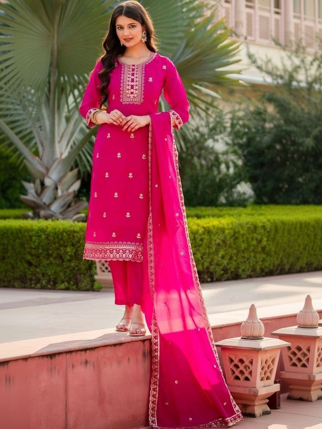 all about you Women Ethnic Motifs Embroidered Regular Kurta with Trousers & With Dupatta thumbnail 6