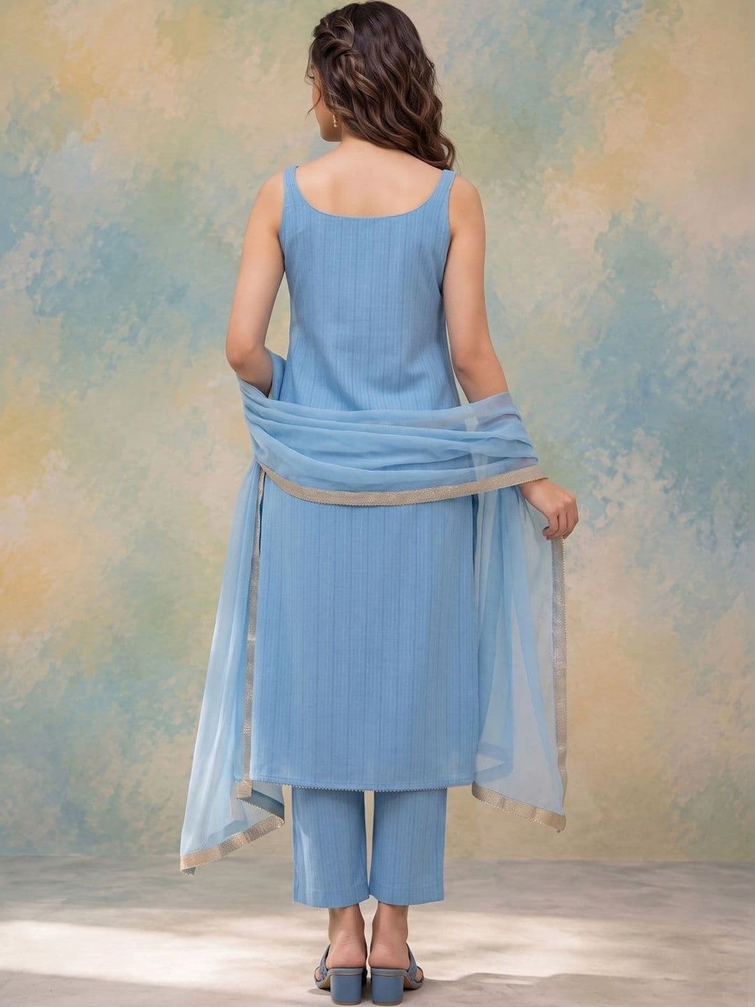 AADVIKA Scoop Neck Straight Kurta With Trousers & Dupatta thumbnail 2