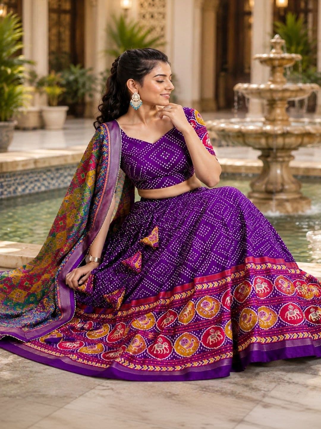 House of Pataudi Printed Semi-Stitched Lehenga & Unstitched Blouse With Dupatta thumbnail 4
