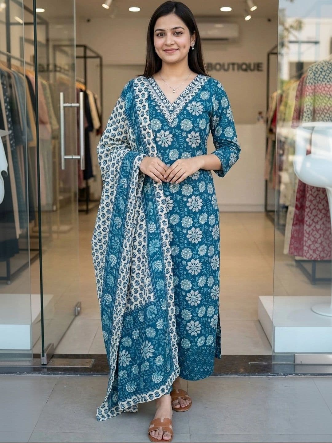 KALINI Women Floral Printed Regular Kurta with Trousers & With Dupatta - view 1