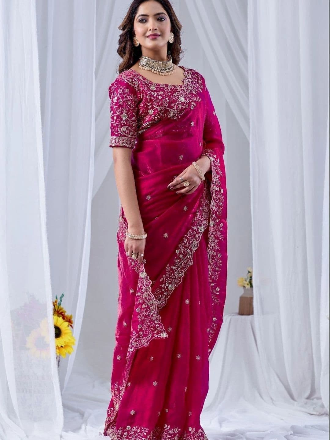 SZN Embellished Embroidered Art Silk Heavy Work Saree thumbnail 6