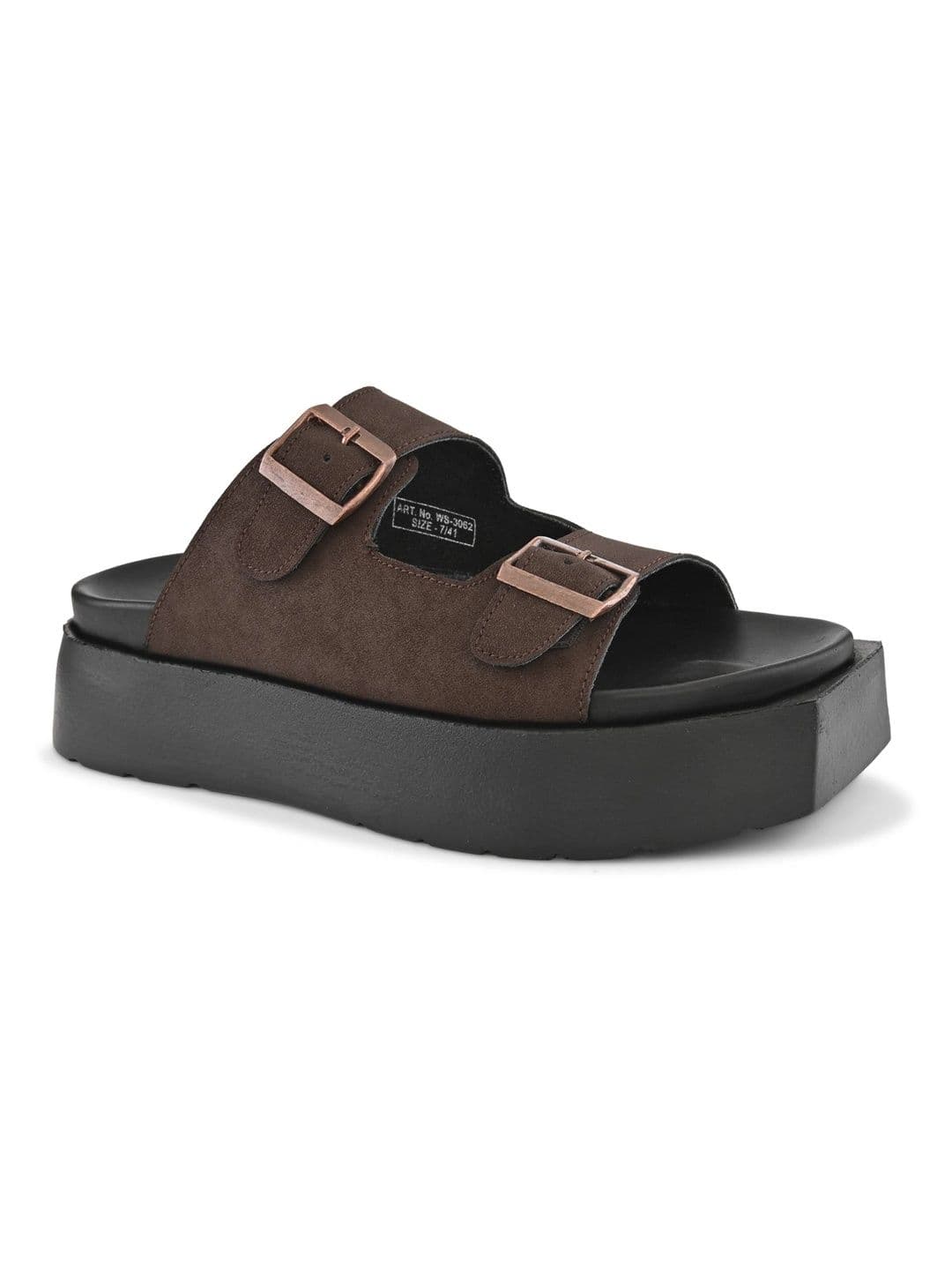 San Frissco Men Brown Suede Double Buckle Sandals with Cushioned Footbed & Chunky Sole thumbnail 4