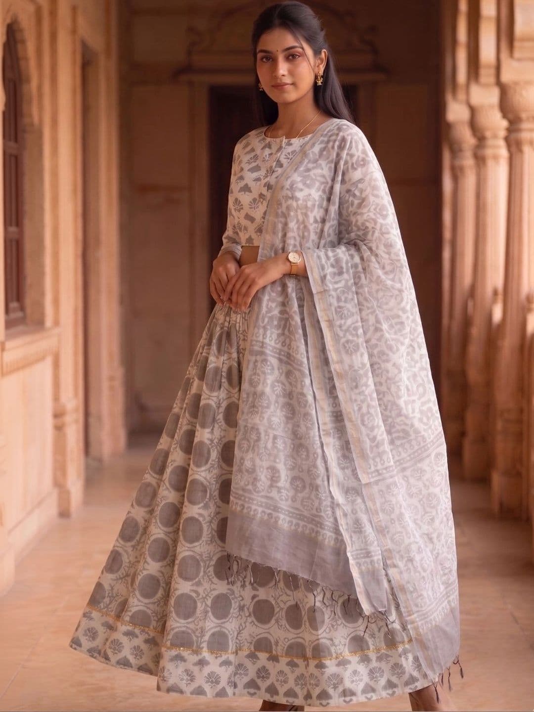 Avishya Printed Block Print Ready to Wear Lehenga & Blouse With Dupatta thumbnail 3