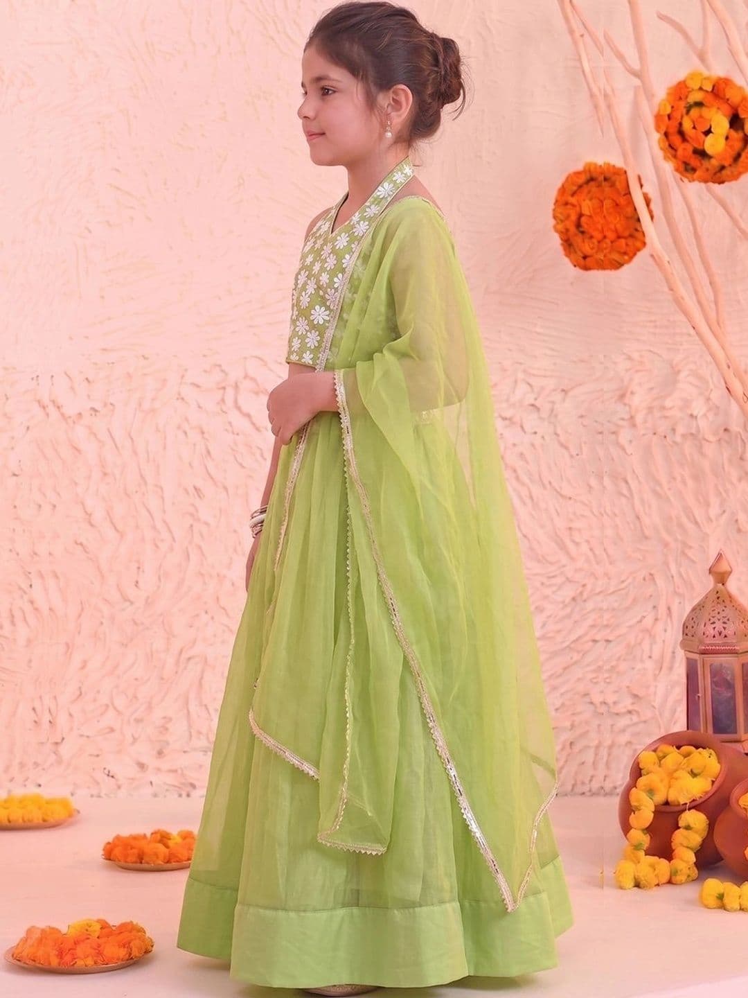 FASHION DREAM Girls Embroidered Thread Work Ready to Wear Lehenga & Blouse With Dupatta thumbnail 5