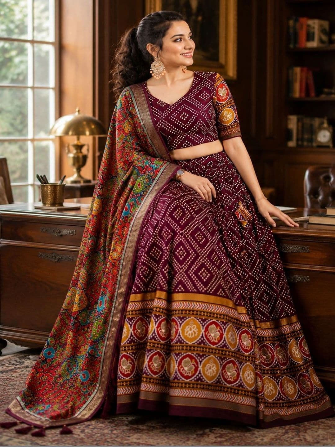 House of Pataudi Printed Semi-Stitched Lehenga & Unstitched Blouse With Dupatta thumbnail 4