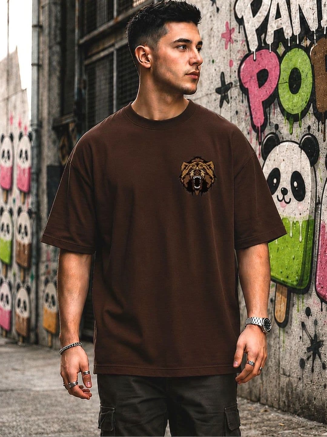 PANDA POPS Men Printed Drop-Shoulder Sleeves T-shirt - view 1