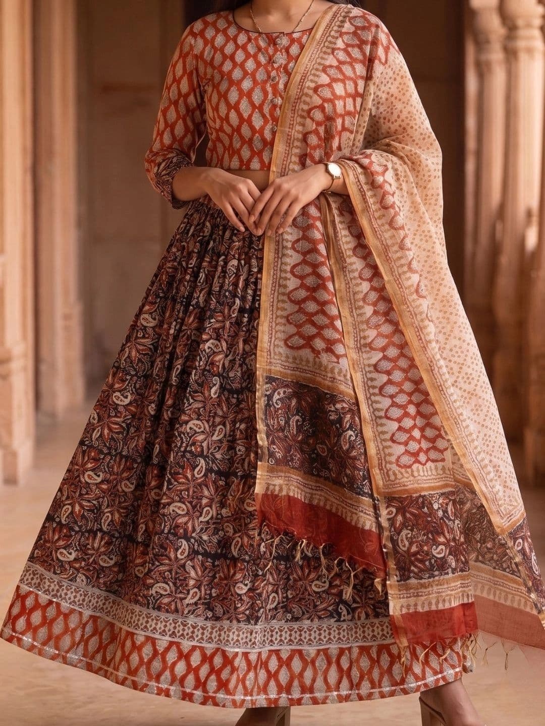 Avishya Printed Block Print Ready to Wear Lehenga & Blouse With Dupatta thumbnail 4