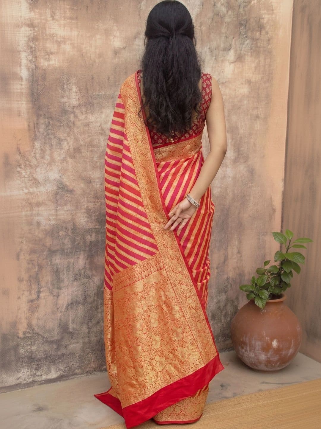 MITAL ENTERPRISE Striped Zari Art Silk Saree thumbnail 4