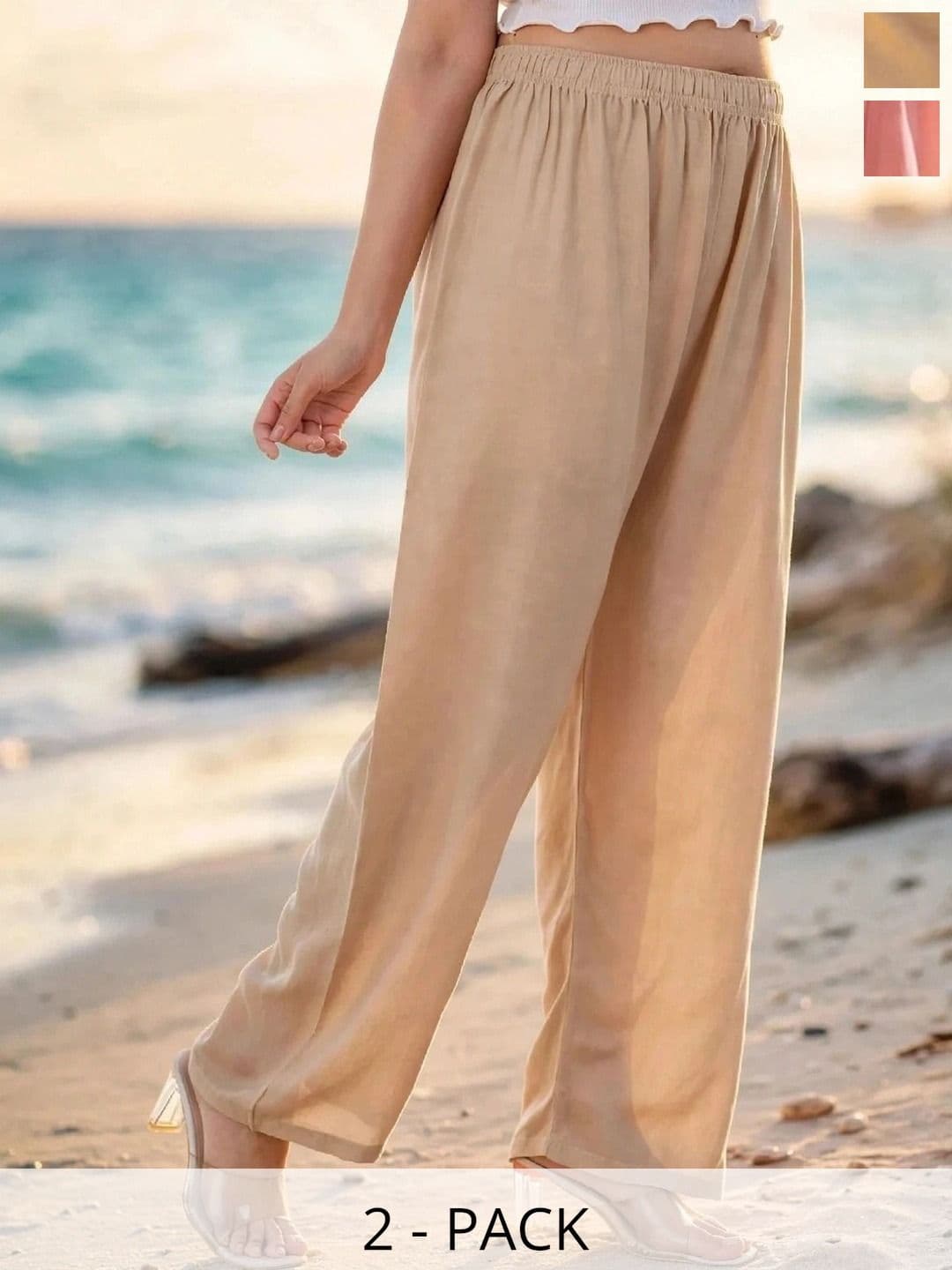 MICHAEL KOVLIN Women Pack of 2 Comfortable Trending Wide Leg Luxe Flared Palazzo - view 1