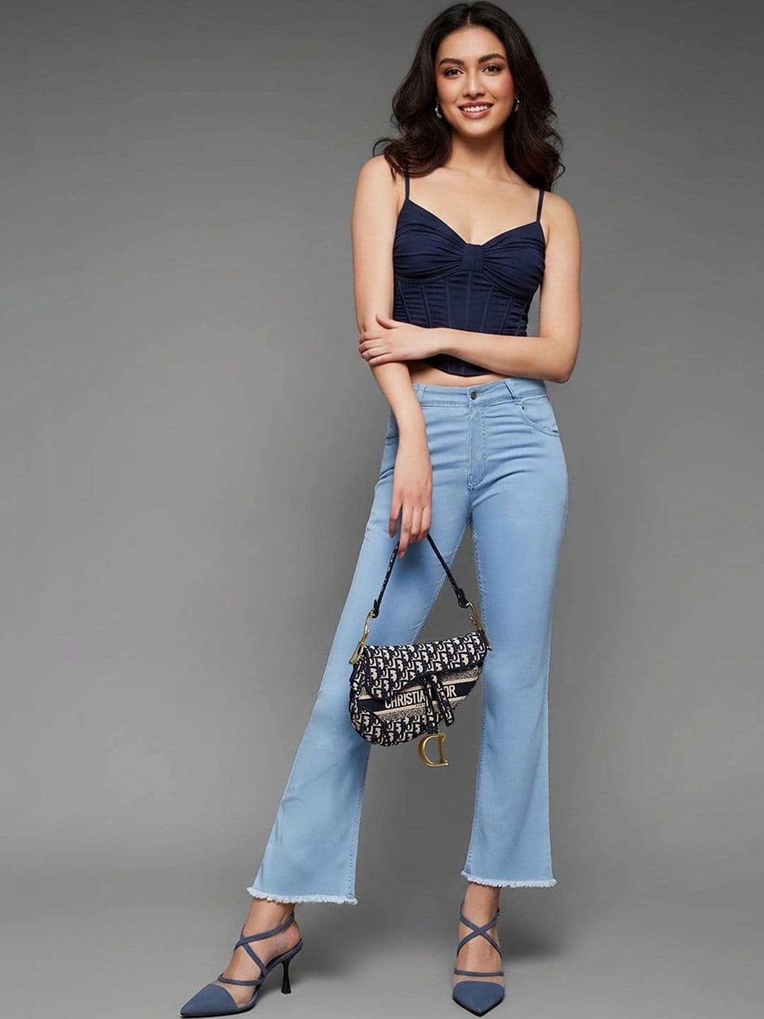 Mast & Harbour Women Bootcut High-Rise Low Distress Heavy Fade Cuffed Hem Stretchable Jeans thumbnail 3