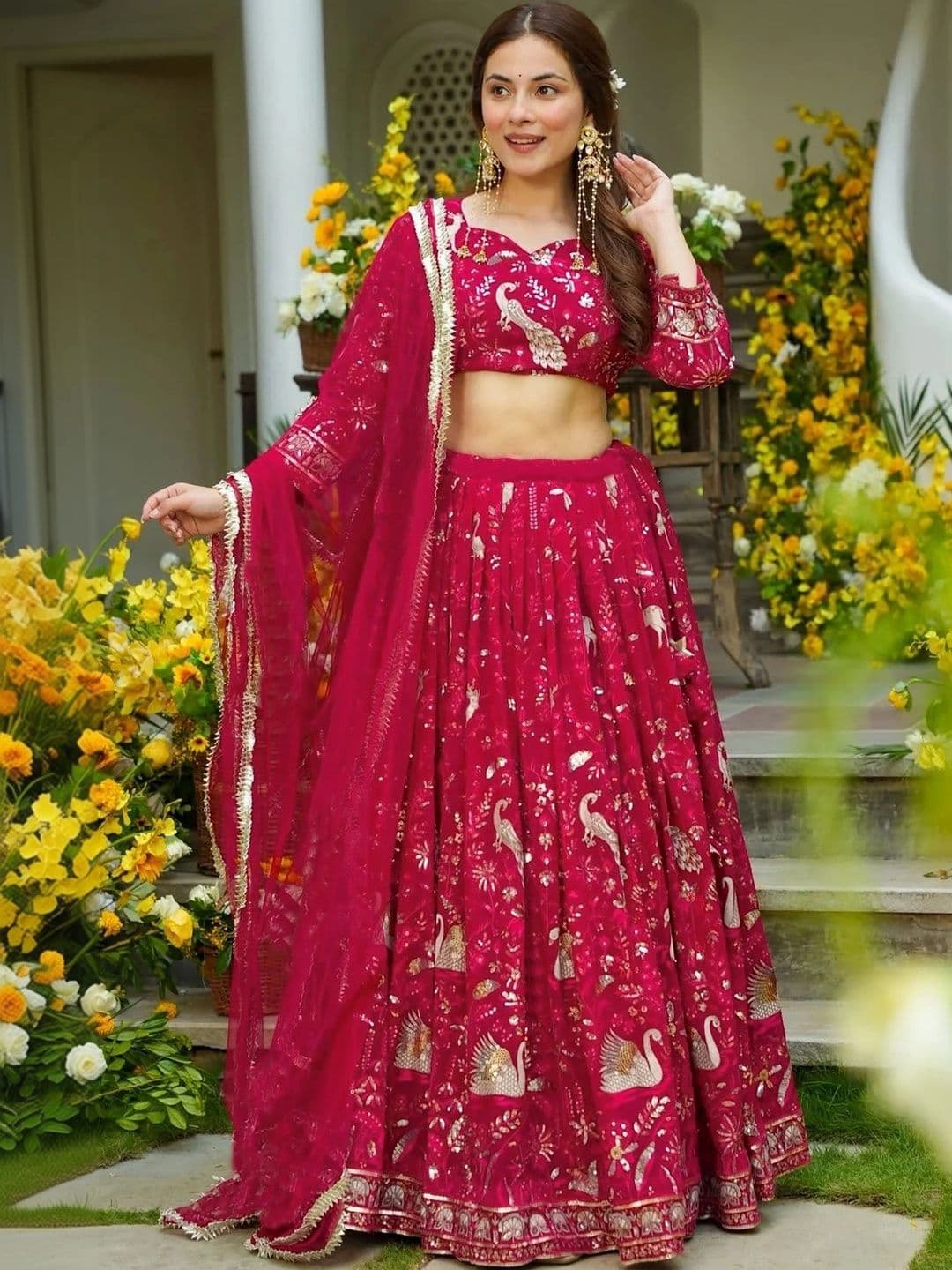 SIDDESHWARY FAB Women Embellished  Semi-Stitched Lehenga & Unstitched Blouse With Dupatta thumbnail 2