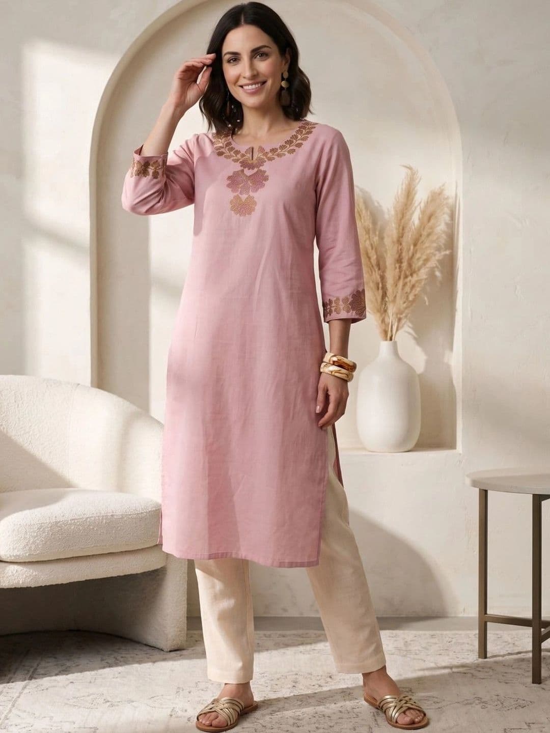 Anouk Women Ethnic Motifs Embroidered Thread Work Kurta - view 1