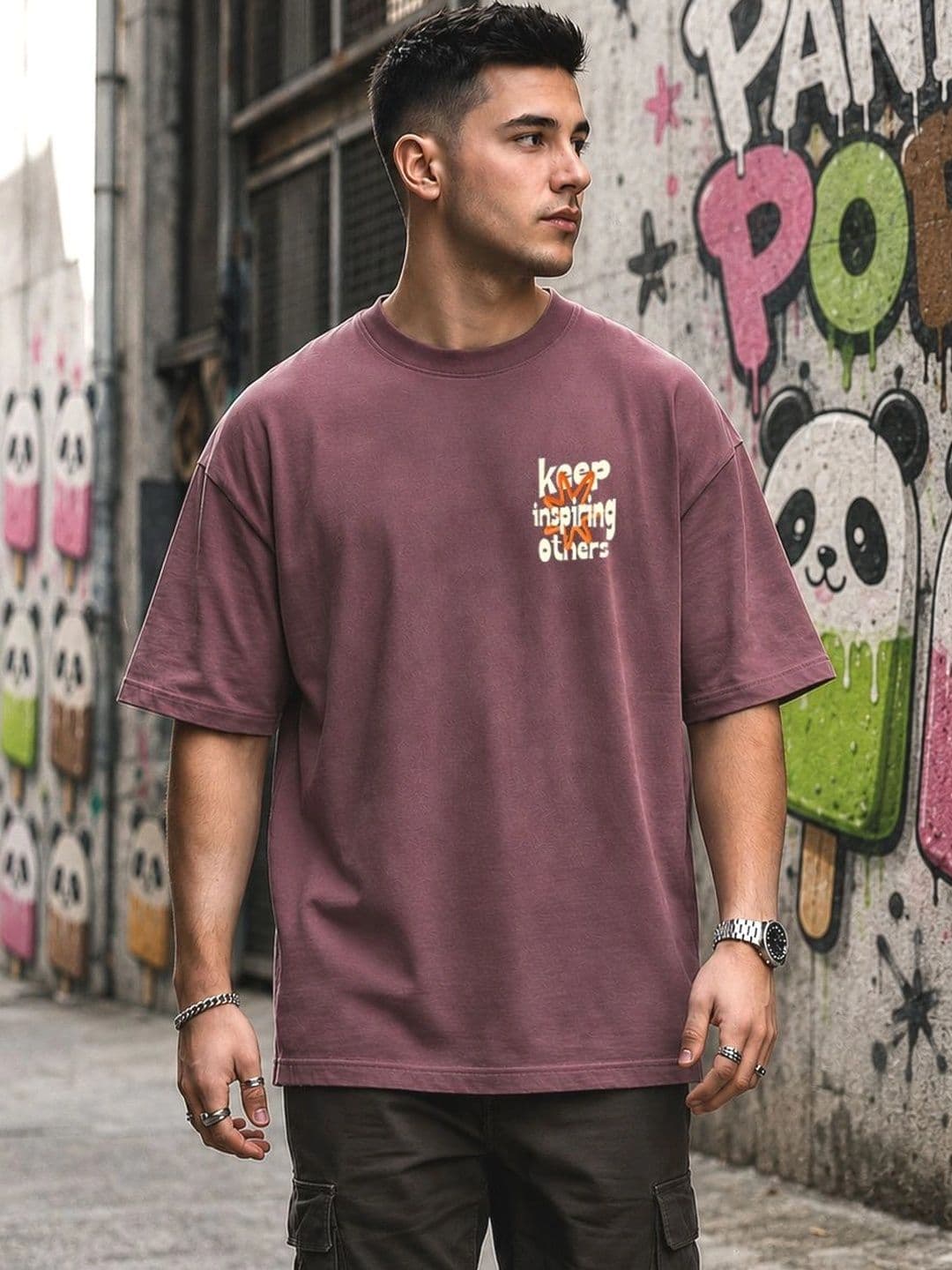PANDA POPS Men Typography Printed Drop-Shoulder Sleeves T-shirt - view 1