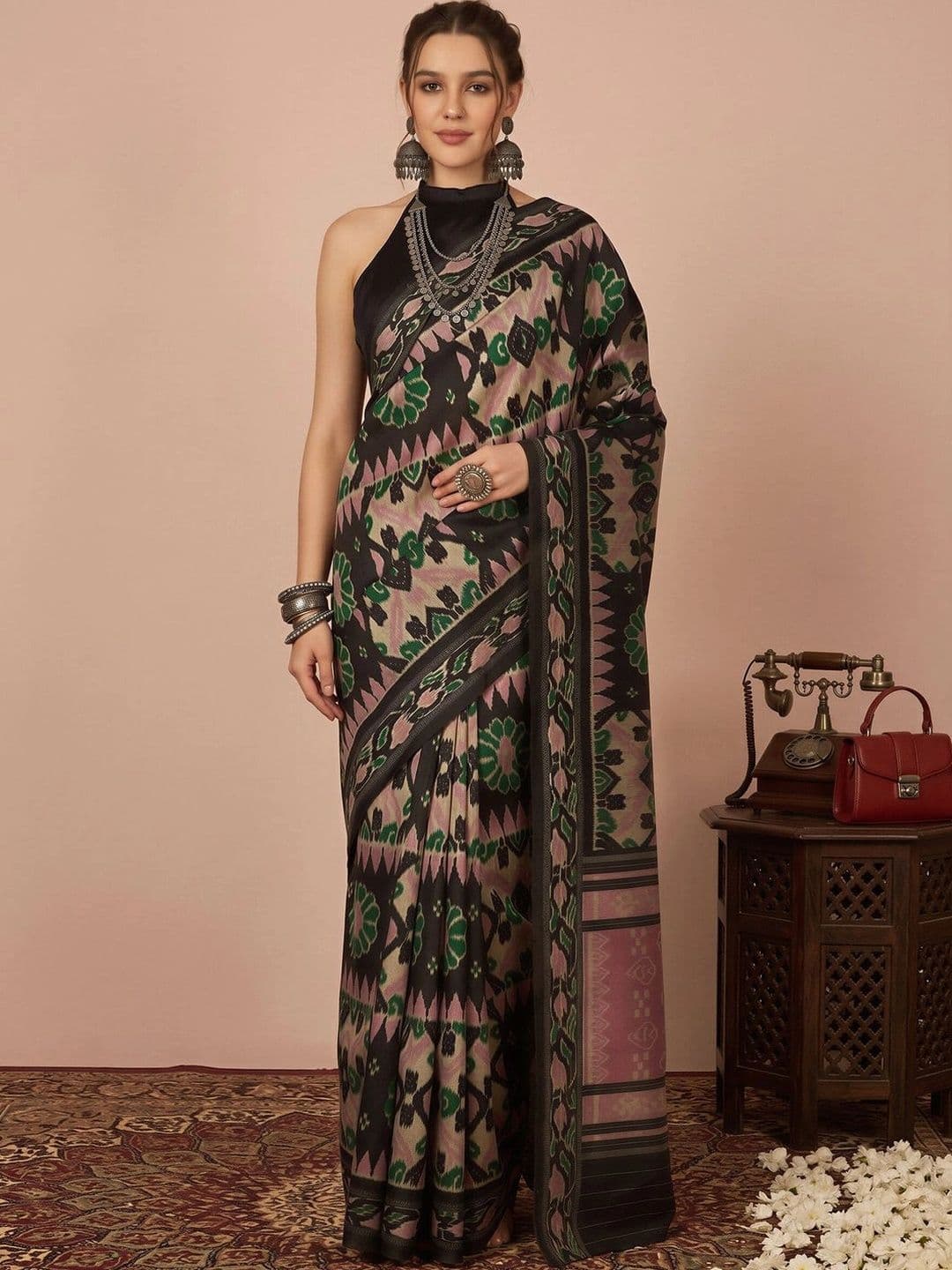 Anouk Ethnic Motifs Silk Blend Designer Ikat Saree - view 1